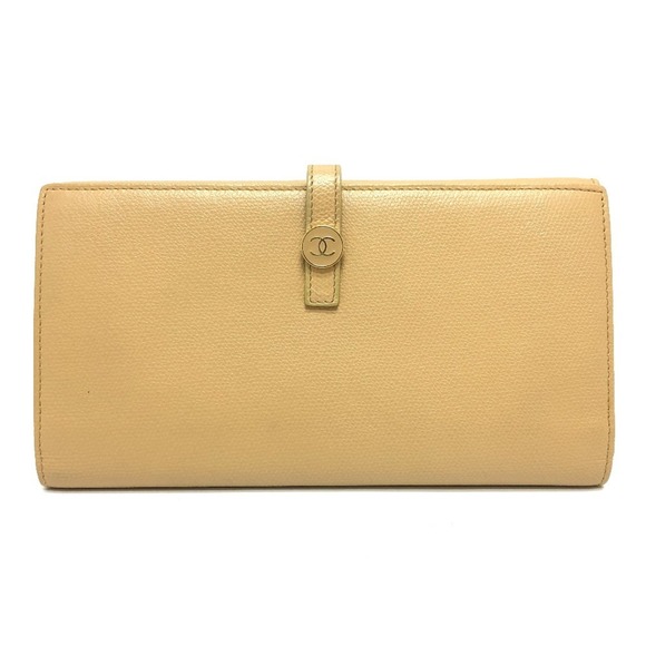 CHANEL Coco Button Wallet, Bi-fold Long Leather, Women's, Beige - Picture 1 of 16